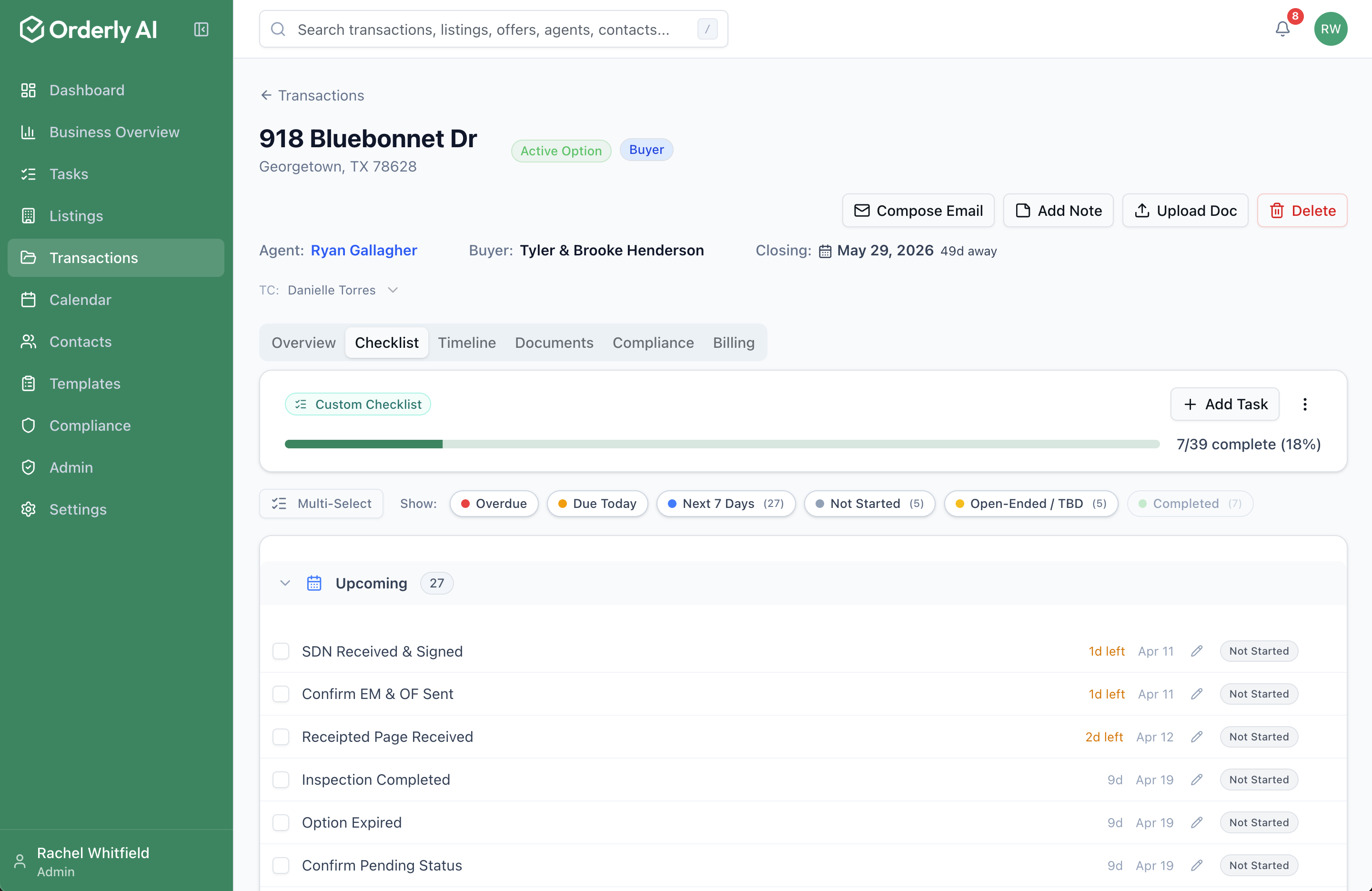 Orderly AI — Contract-to-Close Platform for Texas Transaction Coordinators